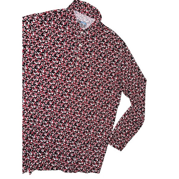 IBKUL Performance Polo Shirt Long Sleeve Geometric Quick‎ Dry UPF 50 Mens L - Picture 1 of 7